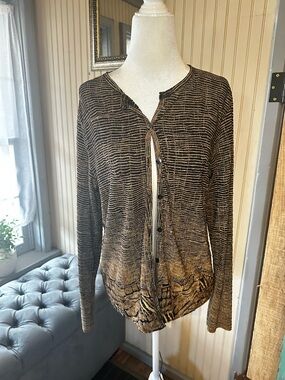 Pleat Pleat By Rafael Top Womens Large Brown Textured Button Front Lightweight